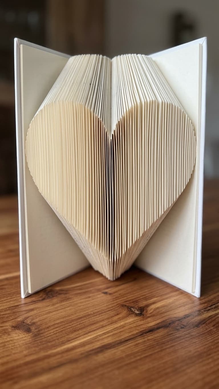 Libro con las hojas dobladas formando una figura